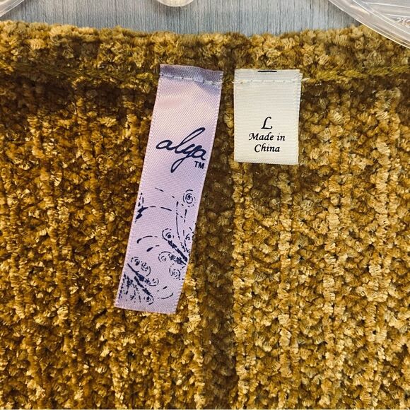 ALYA Cozy Sweater Cardigan Coat Mustard Embroidered  Large - Picture 3 of 5